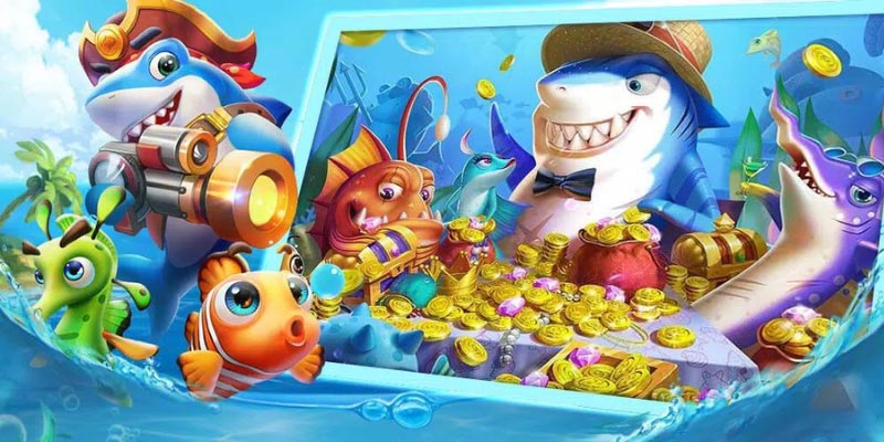 ปืนใหญ่เล็งเป้าปลาในฉากเกมยิงปลา kc9